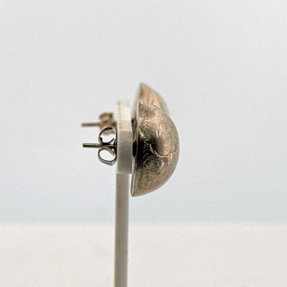 Vintage Estate Sterling Silver 925 Engraved Dome Earrings, 0.68", 4.8g, Post - Picture 2 of 8